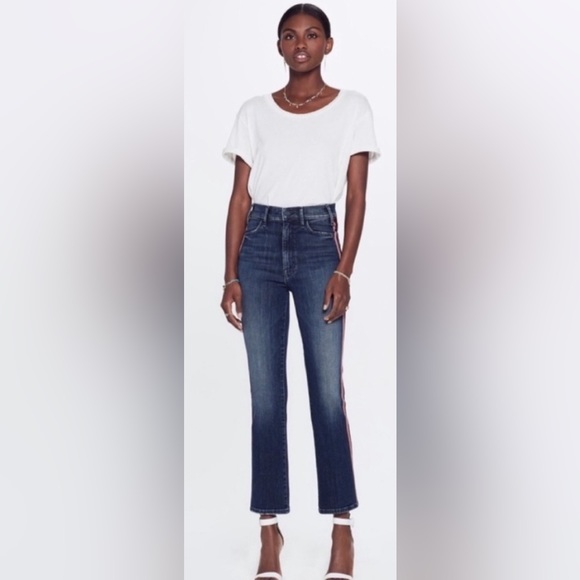 MOTHER Hustler Ankle Crop Stretch Denim Here Kitty Kitty Glitter Racer Excellent - Picture 3 of 15